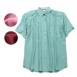 欧美单桑蚕丝短袖纯色，衬衣100%真丝电力，纺男女宽松舒适衬衫上衣