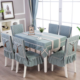 高档客厅新中式茶几桌布布艺，长方形餐桌布椅子，套罩餐椅垫套装家用