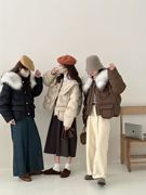 韩版大貉子毛领羽绒服，女短款2023冬翻领加厚小个子，面包服外套