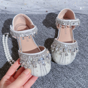夏季凉鞋女童公主鞋儿童水晶，平跟皮鞋学生主持演出鞋小女孩礼服鞋