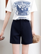 夏季薄款藏蓝色短裤，女高腰直筒，宽松西装短裤百搭休闲显瘦短裤