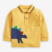 欧美男童纯棉长袖套头体恤中小童，黄色贴布恐龙，翻领上衣秋装polo衫