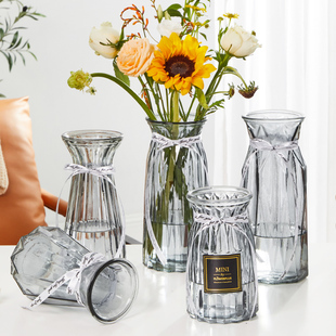 简约欧式创意玻璃花瓶水养富贵竹，绿植鲜花干花插花瓶，客厅装饰摆件