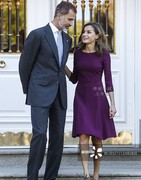 西班牙王后凯特王妃同款紫色连衣裙女春秋时尚名媛气质通勤OL遮肚