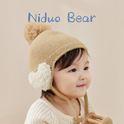 定制尼多熊2022婴儿帽子秋冬季毛线帽子男女新生儿护耳帽宝宝帽子