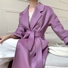 紫色双面羊绒大衣女水波纹高端定制中长款风衣款赫本风毛呢外套