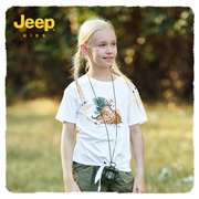 jeep吉普女童短袖t恤2023夏季半袖，女孩中大童运动纯棉上衣