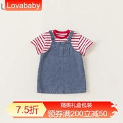 Lovababy女童套装时尚休闲女孩衣服2024洋气儿童背带裙两件套