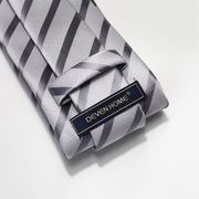手打款浅灰色条纹领带男正装，商务8cm职业上班银色拉链领带礼盒装