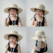 波西米亚风儿童草帽，夏季大檐遮阳女童帽子，出游沙滩防晒亲子太阳帽