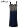 didimax春季渐变蓝色牛仔吊带显瘦女气质连衣裙C71377