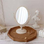 欧式复古双面化妆镜少女心桌面浮雕镜子宿舍卧室台式梳妆镜圆形
