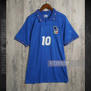 1994年世界意大利杯主客场复古球衣植绒10号巴乔队服短袖蓝足球服