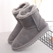 冬季羊毛拉链棉鞋牛皮羊毛一体男女情侣款加绒雪地靴中筒短靴