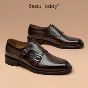 BeauToday商务休闲皮鞋男士正装商务真皮孟克鞋亮面英伦风复古