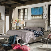美式乡村象牙白做旧实木床 橡木双人大床1.8米1.5米复古卧室婚床
