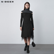sdeer圣迪奥女装春装网纱不规则针织两件套连衣裙S221Z1252