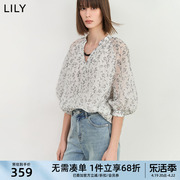 LILY2024夏女装设计感复古浪漫通勤款垂坠感天丝蝙蝠衫雪纺衫