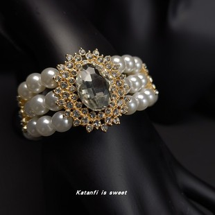 法式多层珍珠锆石手链项链复古宫廷高级小众设计感生日礼服配饰女