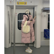 粉色面包羽绒棉服女冬季加厚保暖中长款过膝连帽棉衣棉袄外套