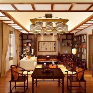 新中式实木吸顶灯客厅长方形，餐厅酒店工程，灯竹中国风复古吸顶灯具