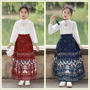 女童中国风古装改良马面裙，套装女孩大童夏款儿童汉服旗袍明制唐装