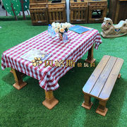 幼儿园户外防腐木儿童餐桌椅室外田园风木制长方桌长方凳公园桌椅
