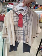 韩国童装 21秋男童格子领带衬衣 针织开衫绅士周岁生日套装WS