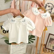 宝宝短袖t恤娃娃领夏季纯棉，女童打底衫夏装，白色韩版婴儿半袖上衣