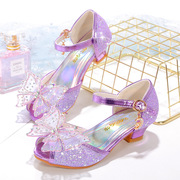 女童凉鞋夏季2024年洋气童鞋，公主中大童，夏天儿童高跟水晶鞋子
