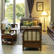 美式实木沙发全实木布艺，沙发组合小户型三人，位客厅复古乡村家具