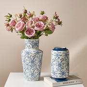中国风陶瓷花瓶青花瓷新中式客厅，复古水养鲜花，插花装饰摆件高级感