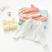 童装夏季女童长袖外套防晒衣，甜美镂空蕾丝花边，开衫短款空调衫