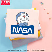 NASA联名哆啦A梦短袖T恤女设计感小众夏季纯棉圆领上衣宽松情侣装