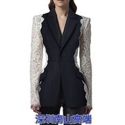 深圳高端2024欧美明星，时尚修身一粒扣撞色蕾丝，拼接西装外套