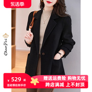 黑色双面呢大衣零羊绒品牌女装2023韩版小西装毛呢子(毛呢子)外套短款