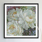 油画白玫瑰 小白十字绣套件 客厅卧室 精准印花