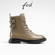 fed真皮短靴冬季靴子皮带扣时装靴厚底，马丁靴女r1128-zfb081