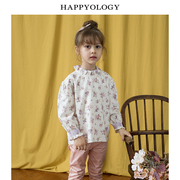 Happyology英国女童衬衫浅绿花纯棉小女孩衬衣英伦田园风长袖上衣