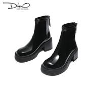 Diduo/迪朵女鞋时尚牛漆皮粗跟短靴#D3D8D100336