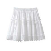 白色蕾丝花边蓬蓬裙，女夏季高腰a字，裙子小个子半身裙拼接短裙