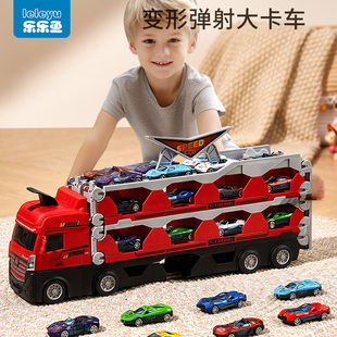 儿童合金收纳货柜变形大卡车，滑行弹射轨道汽车，3到6岁男孩汽车玩具