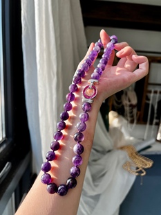 12mm大颗粒天然紫水晶项链水晶圆珠锁骨链50厘米