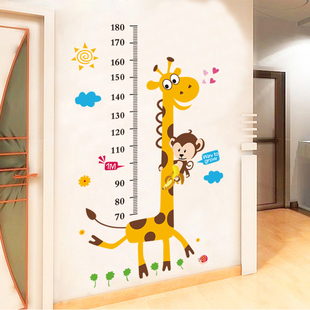 卡通长颈鹿身高贴儿童房，卡通墙贴画学校商场，测量宝宝身高尺贴纸