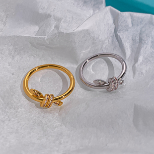 T家经典款knot绳结镶钻戒指女小众设计高级感时尚个性金银食指环