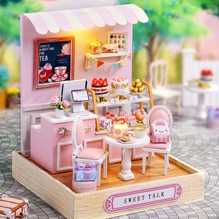 diy小屋蛋糕店花园，手工制作小房子微缩建筑，模型拼装玩具生日礼物