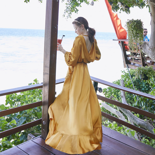 奈良三亚旅行穿搭沙滩裙2023女夏波西米亚长裙海边度假连衣裙旅游
