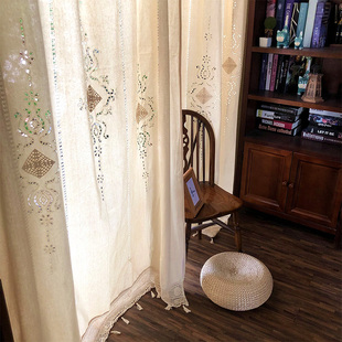美式乡村法式地中海复古纯棉，粗布客厅卧室窗帘外贸出口