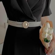 韩版时尚简约气质女士腰链珍珠水钻搭配腰带欧美时尚连衣裙腰饰女