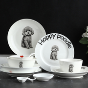 可爱灰色玩具贵宾犬狗狗，周边创意宠物，爱好者美食拍照盘子家用餐具